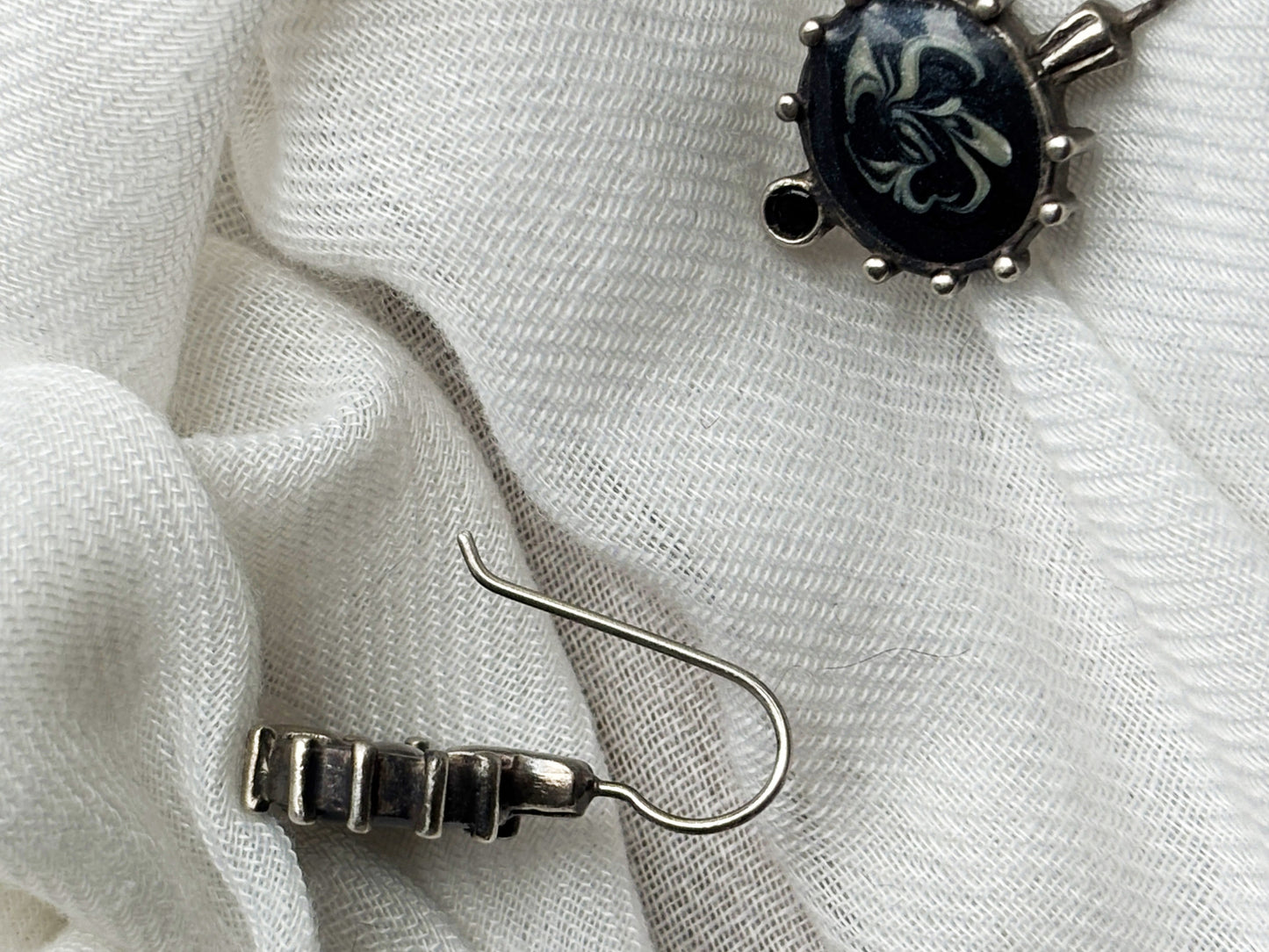 Sterling Silver Black Enamel Swirled Vintage Crystal Earrings