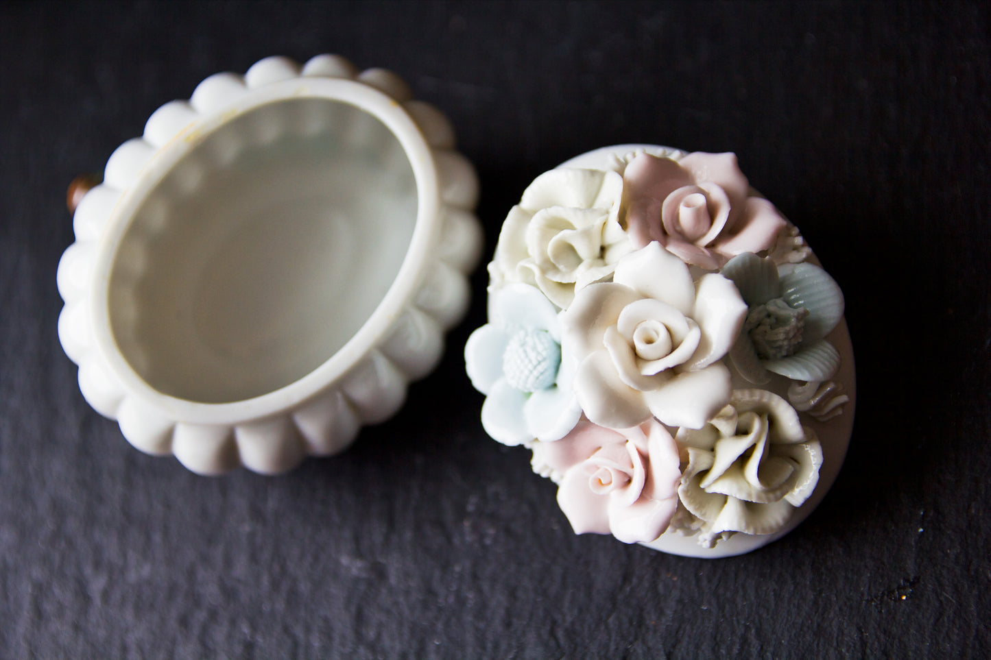 Floral Perfume and Trinket Dish With Perfume Oil