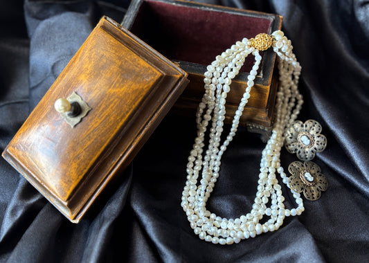 Vintage Valentine Jewelry Box Set- Pearl Necklace, Cameo Earrings