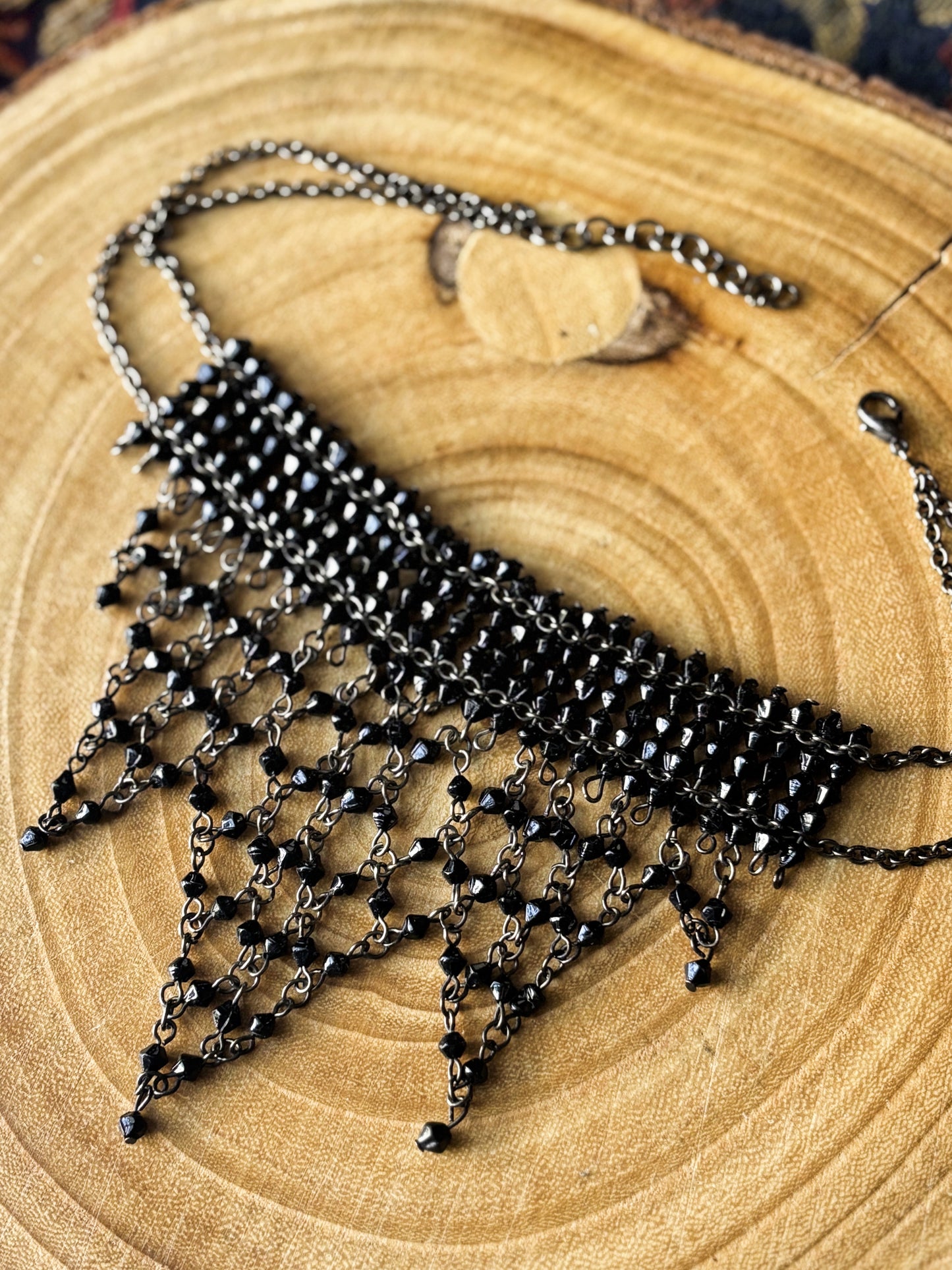 Black Beaded Gothic Statement Choker Necklace & Earring Set