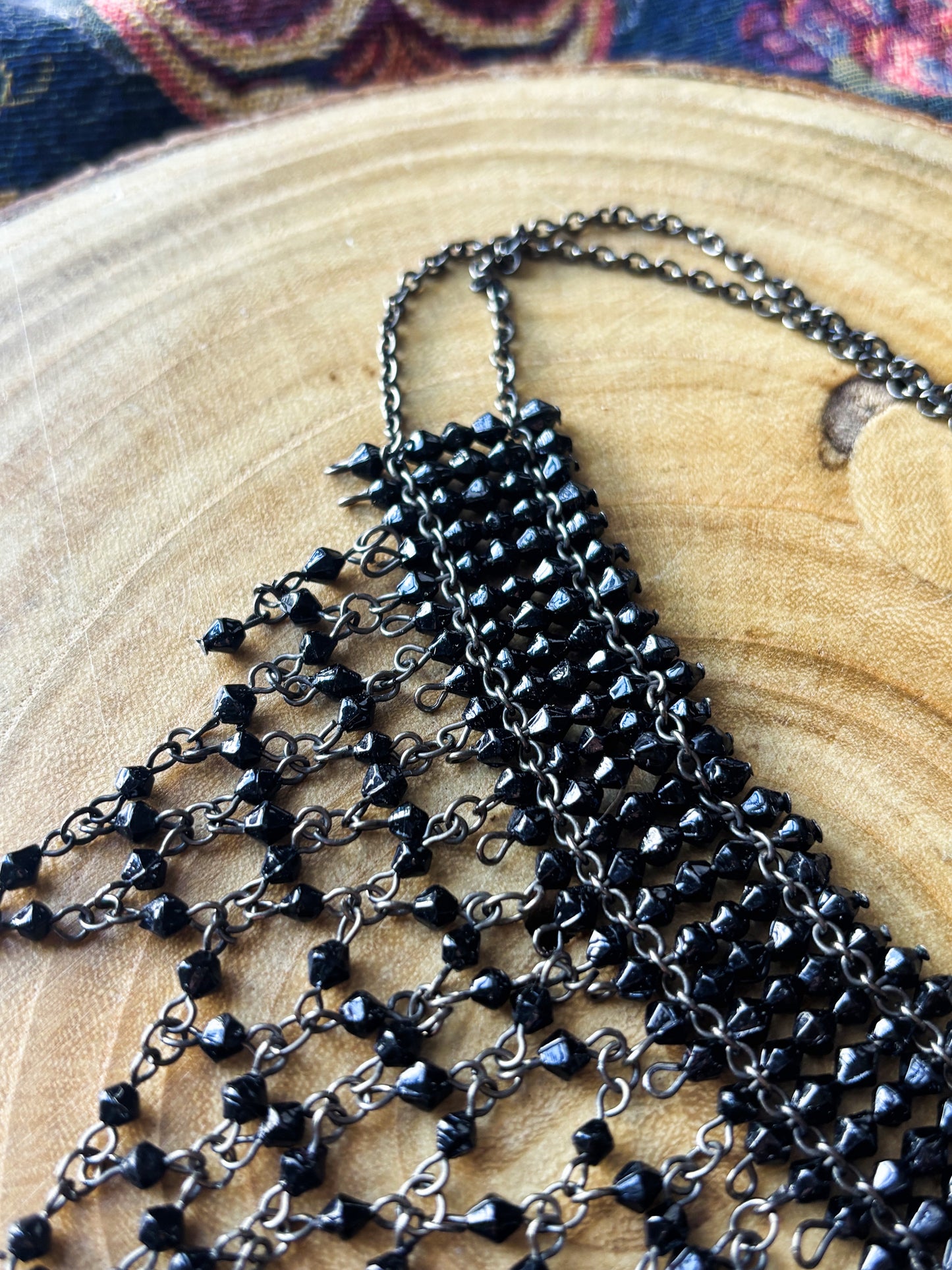 Black Beaded Gothic Statement Choker Necklace & Earring Set