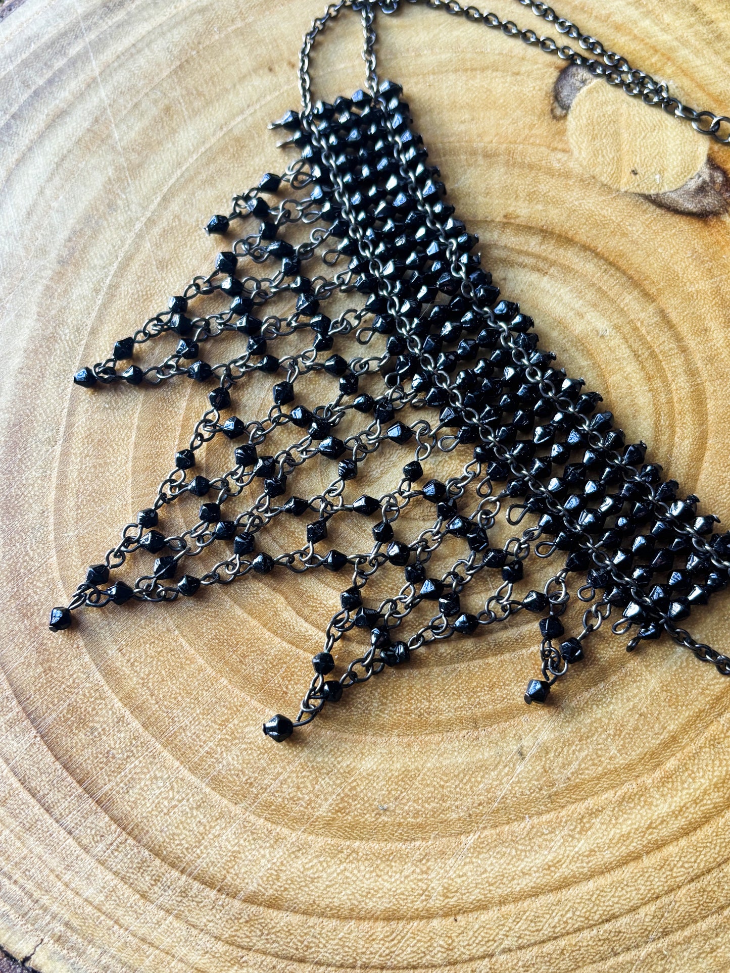 Black Beaded Gothic Statement Choker Necklace & Earring Set