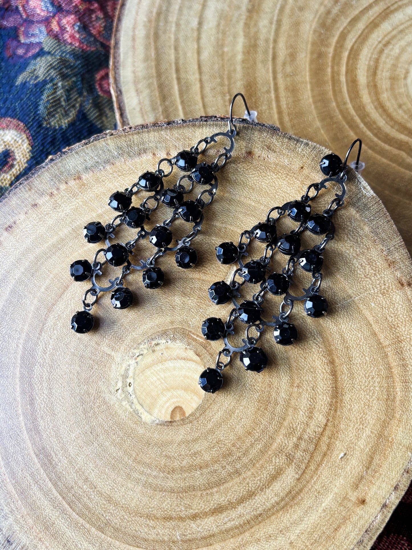 Black Beaded Gothic Statement Choker Necklace & Earring Set