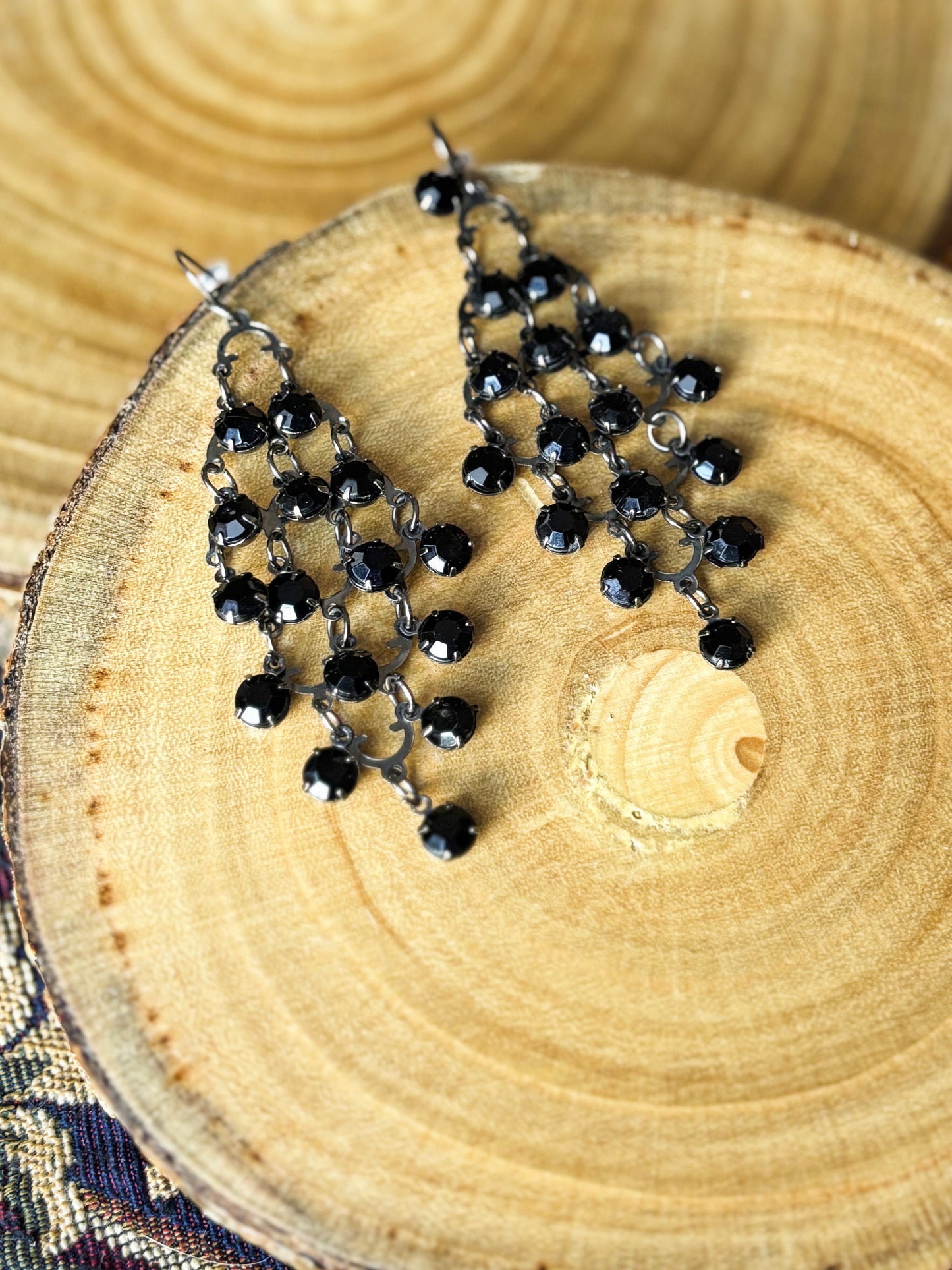 Black Beaded Gothic Statement Choker Necklace & Earring Set