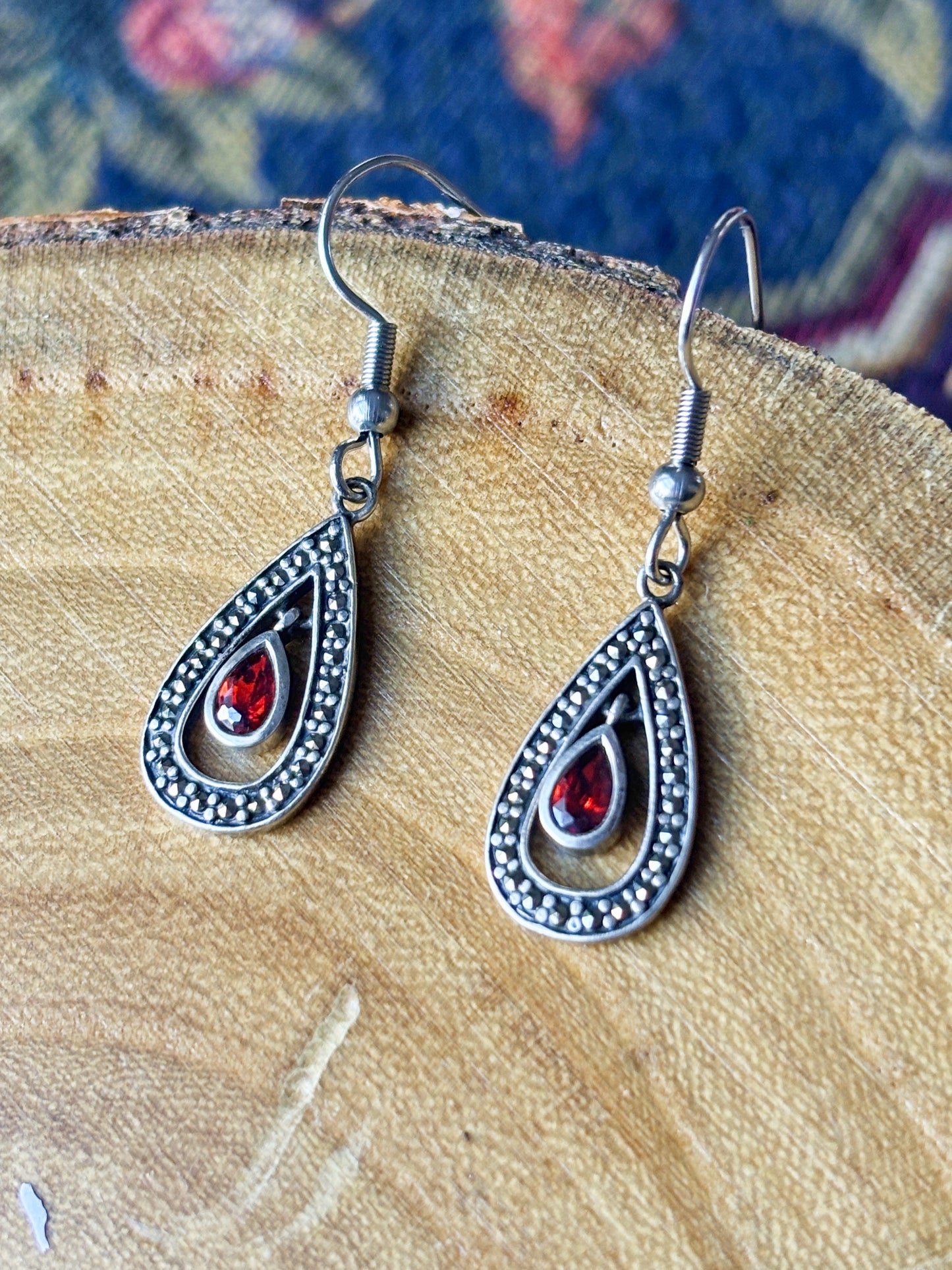 Sterling Silver Garnet Crystal Teardrop Dangle Earrings