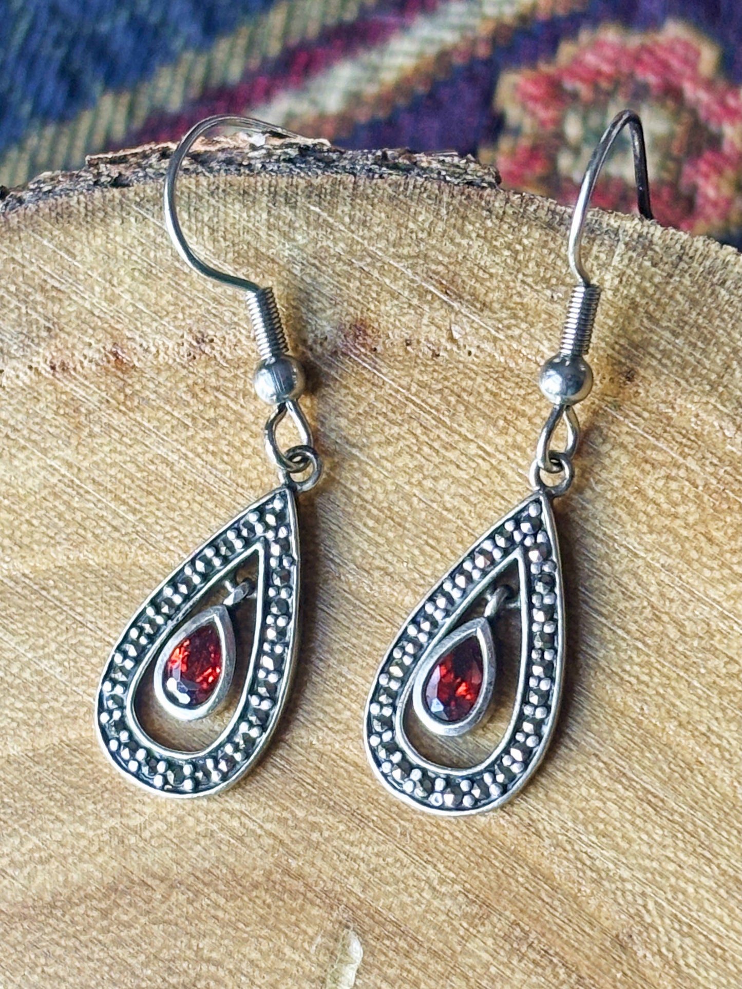 Sterling Silver Garnet Crystal Teardrop Dangle Earrings