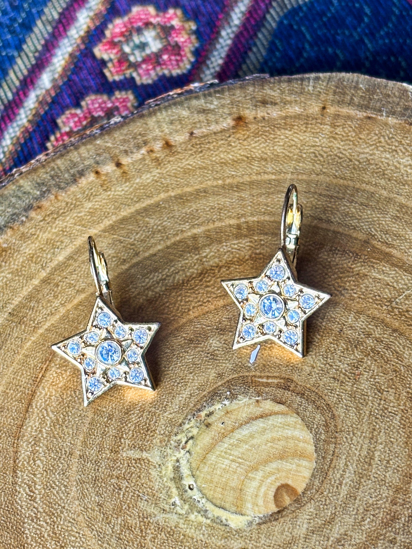 Vintage Gold Avon Crystal Star Earrings