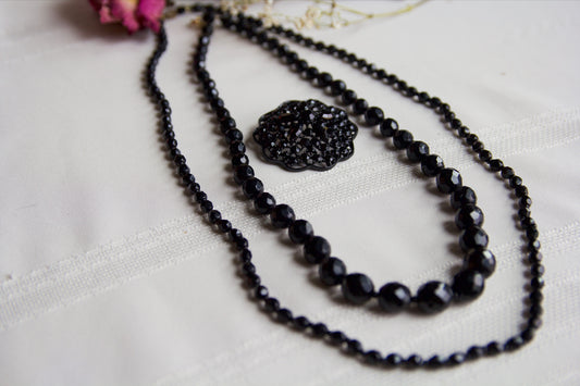 Black Beaded Pin & Necklace Set