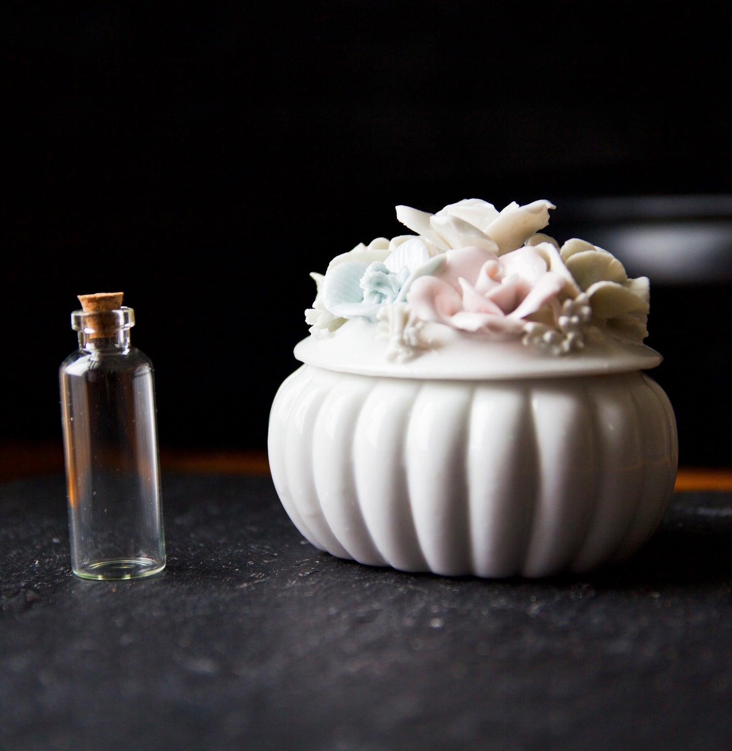 Floral Perfume and Trinket Dish With Perfume Oil