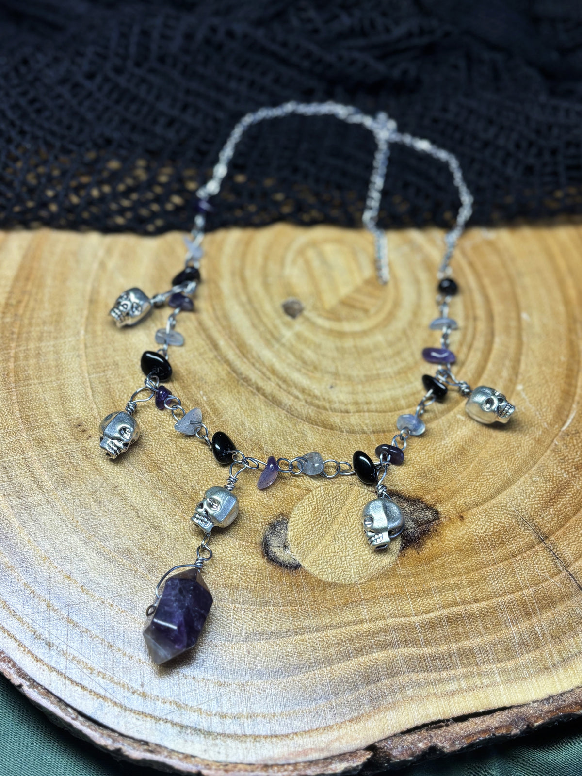 Silver Crystal Skull Choker Necklace