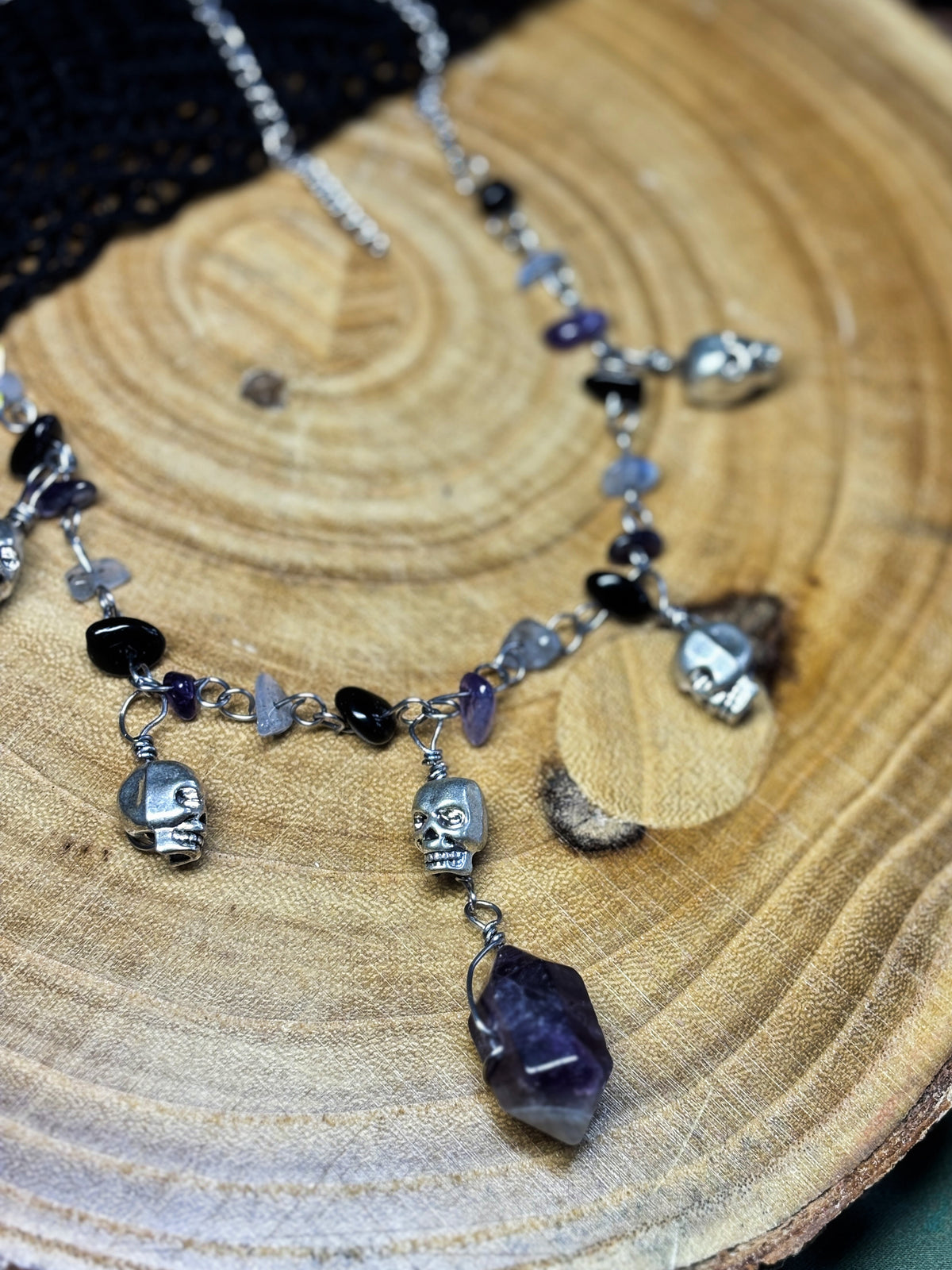 Silver Crystal Skull Choker Necklace