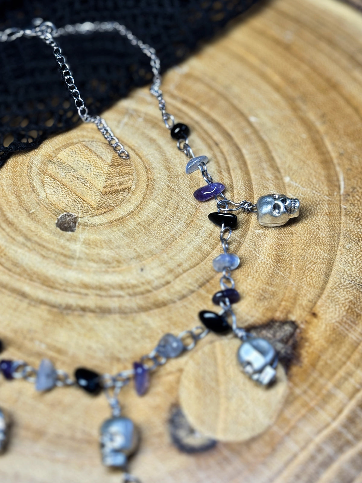 Silver Crystal Skull Choker Necklace