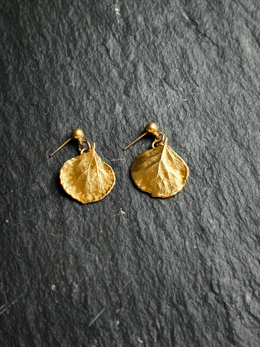 Gold Leaf Stud Dangle Earrings