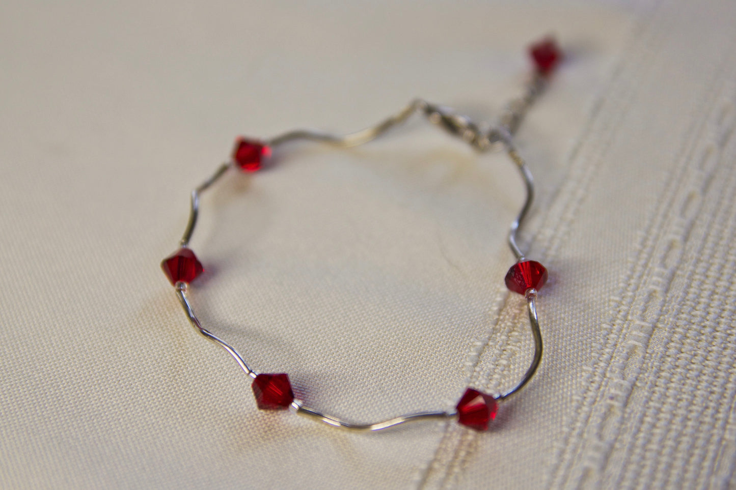 Sterling Silver Red Beaded Bracelet