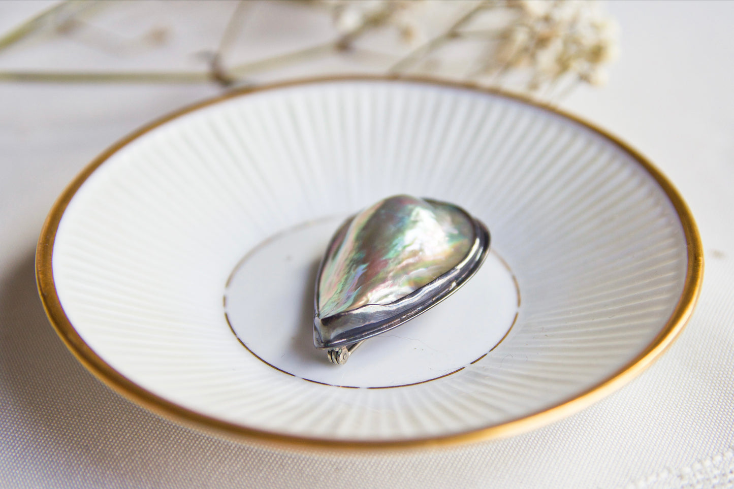 Large Sterling Silver Pearl Pin
