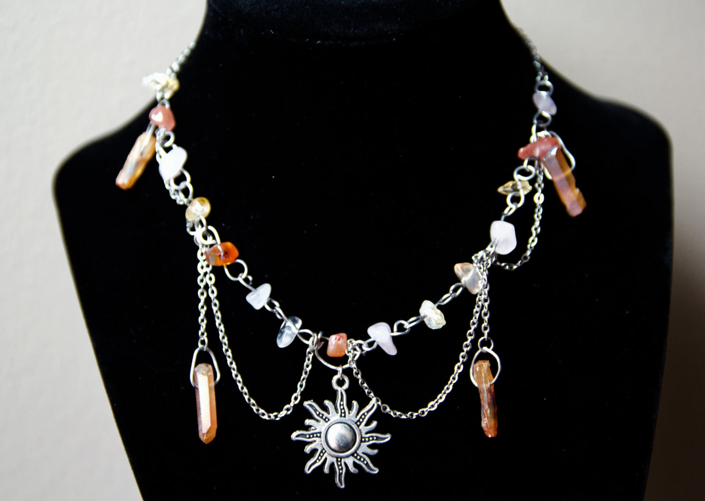 Silver Sun Crystal Statement Choker Necklace