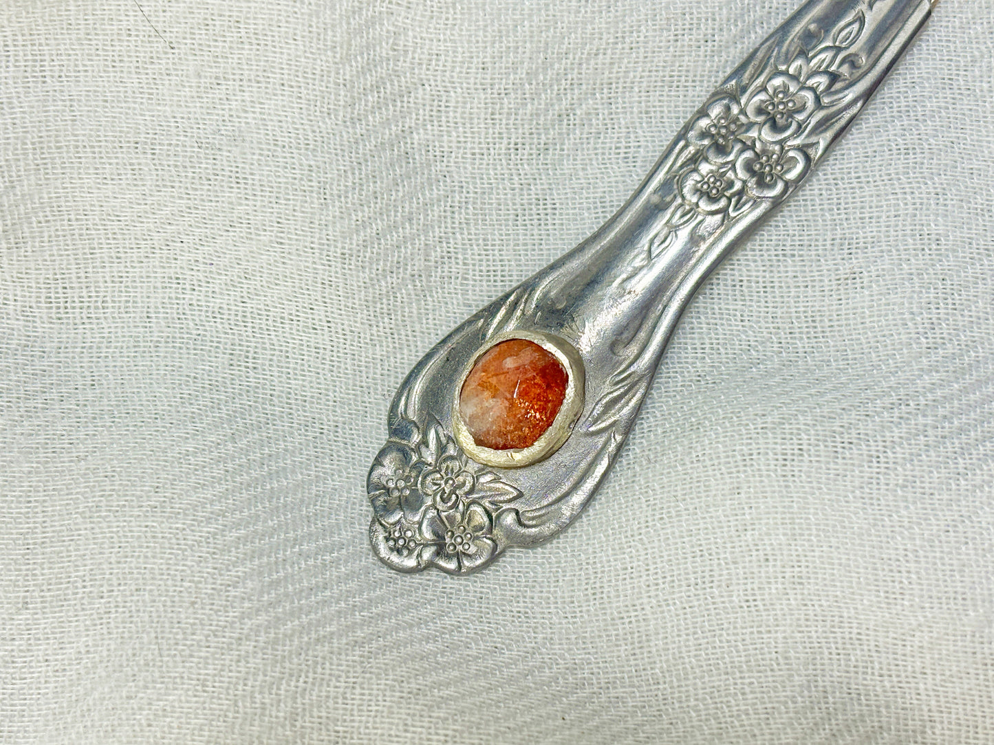 Silver Sunstone Floral Crystal Pendant