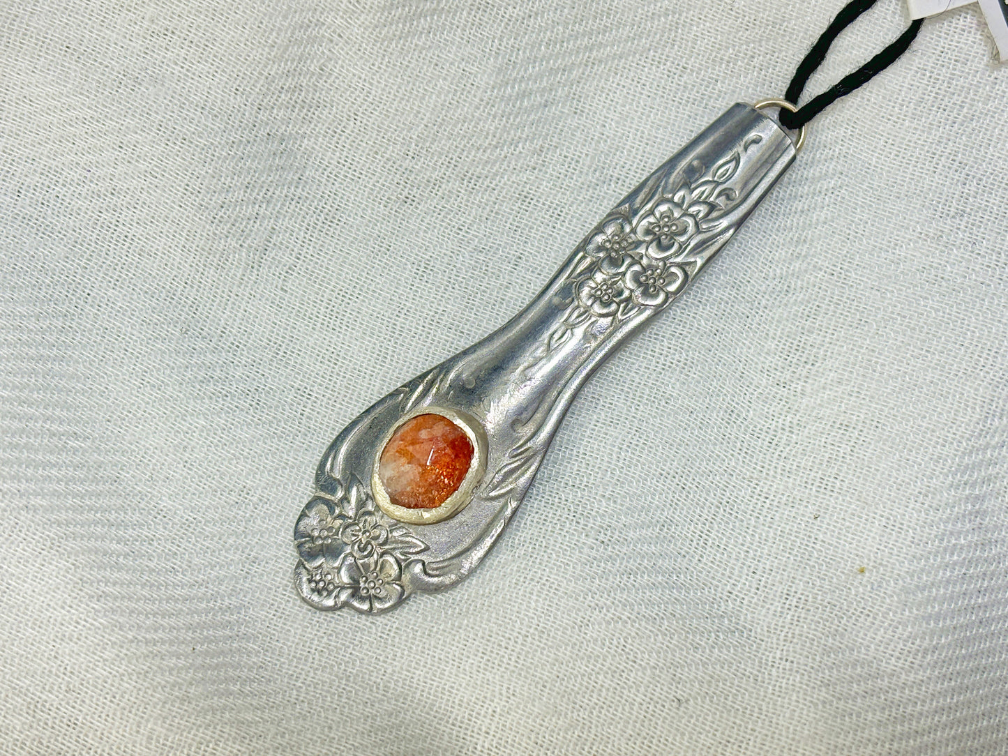 Silver Sunstone Floral Crystal Pendant