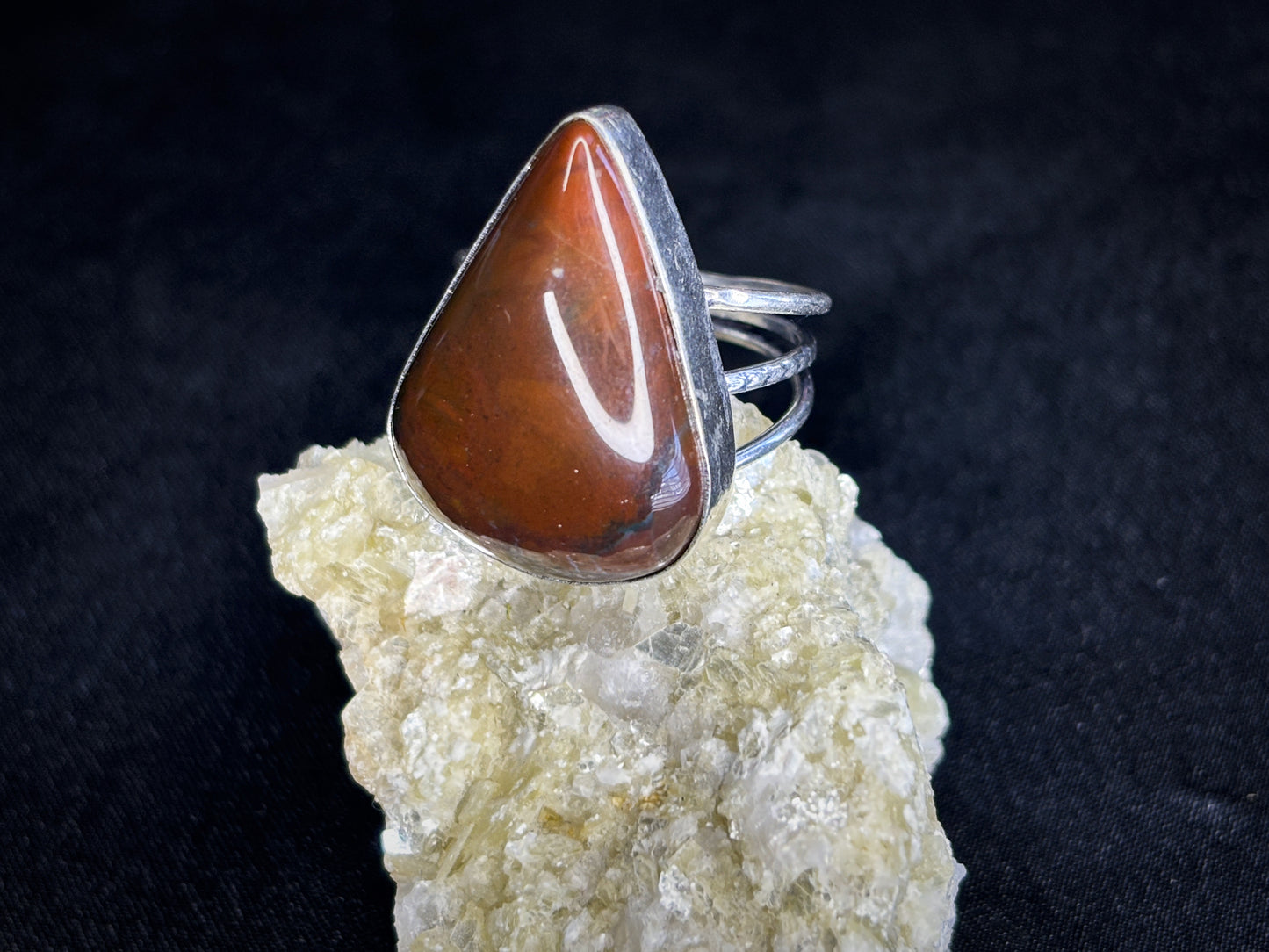 Red Jasper Crystal Teardrop Sterling Silver Ring, Size 10