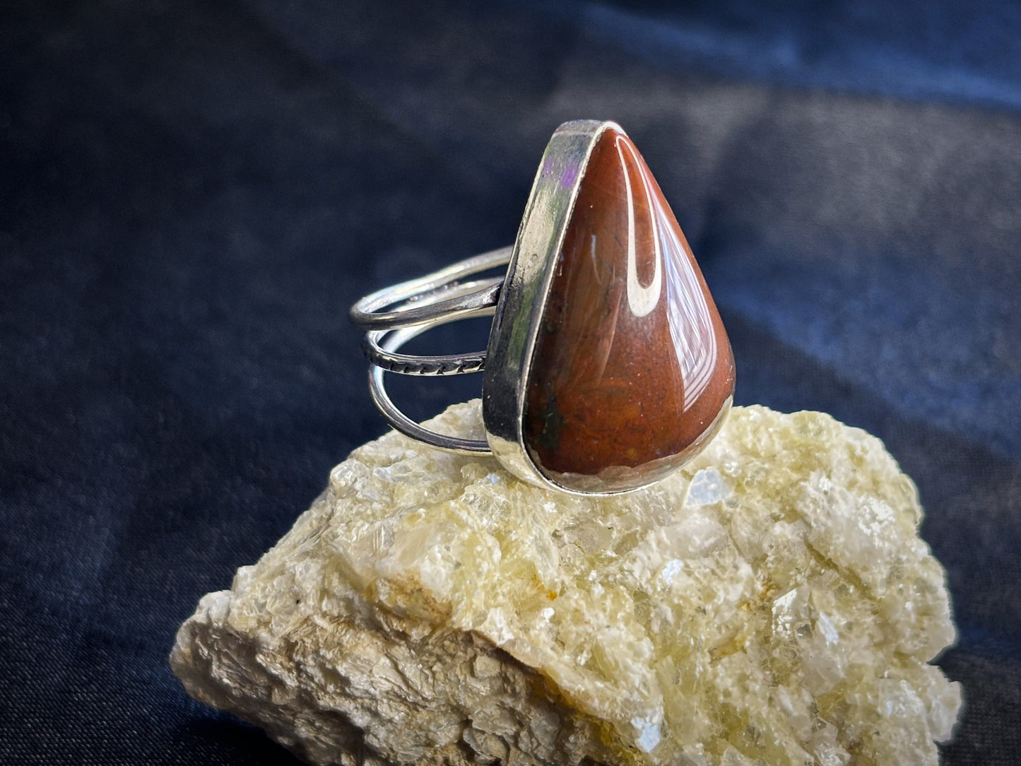 Red Jasper Crystal Teardrop Sterling Silver Ring, Size 10