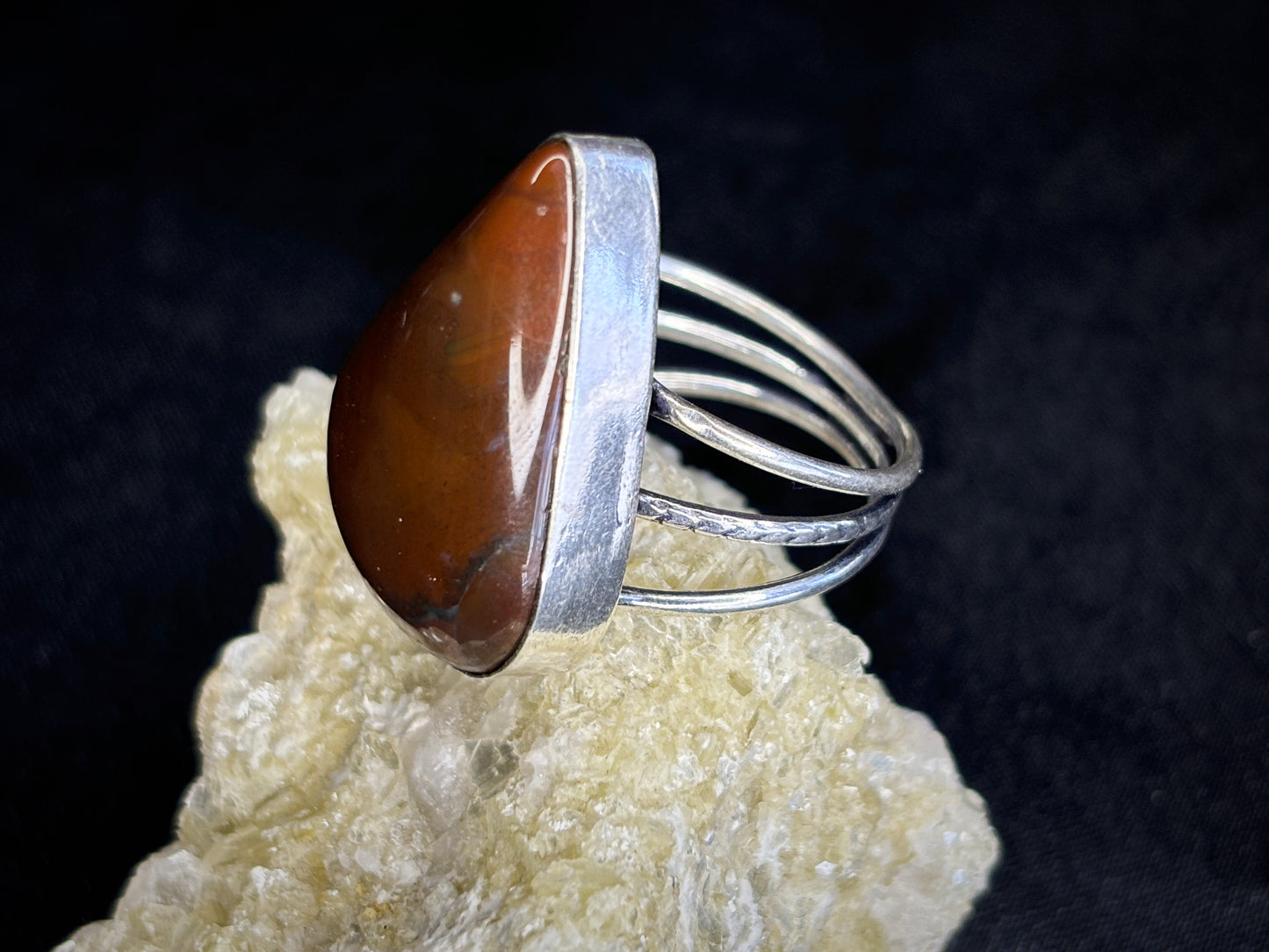 Red Jasper Crystal Teardrop Sterling Silver Ring, Size 10
