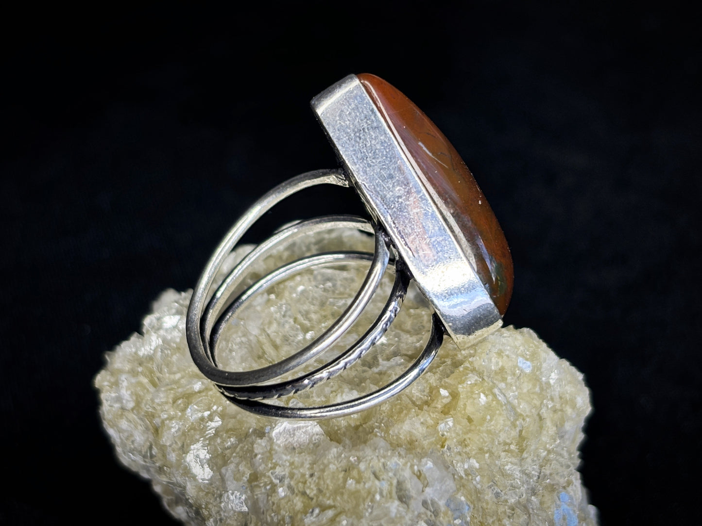 Red Jasper Crystal Teardrop Sterling Silver Ring, Size 10