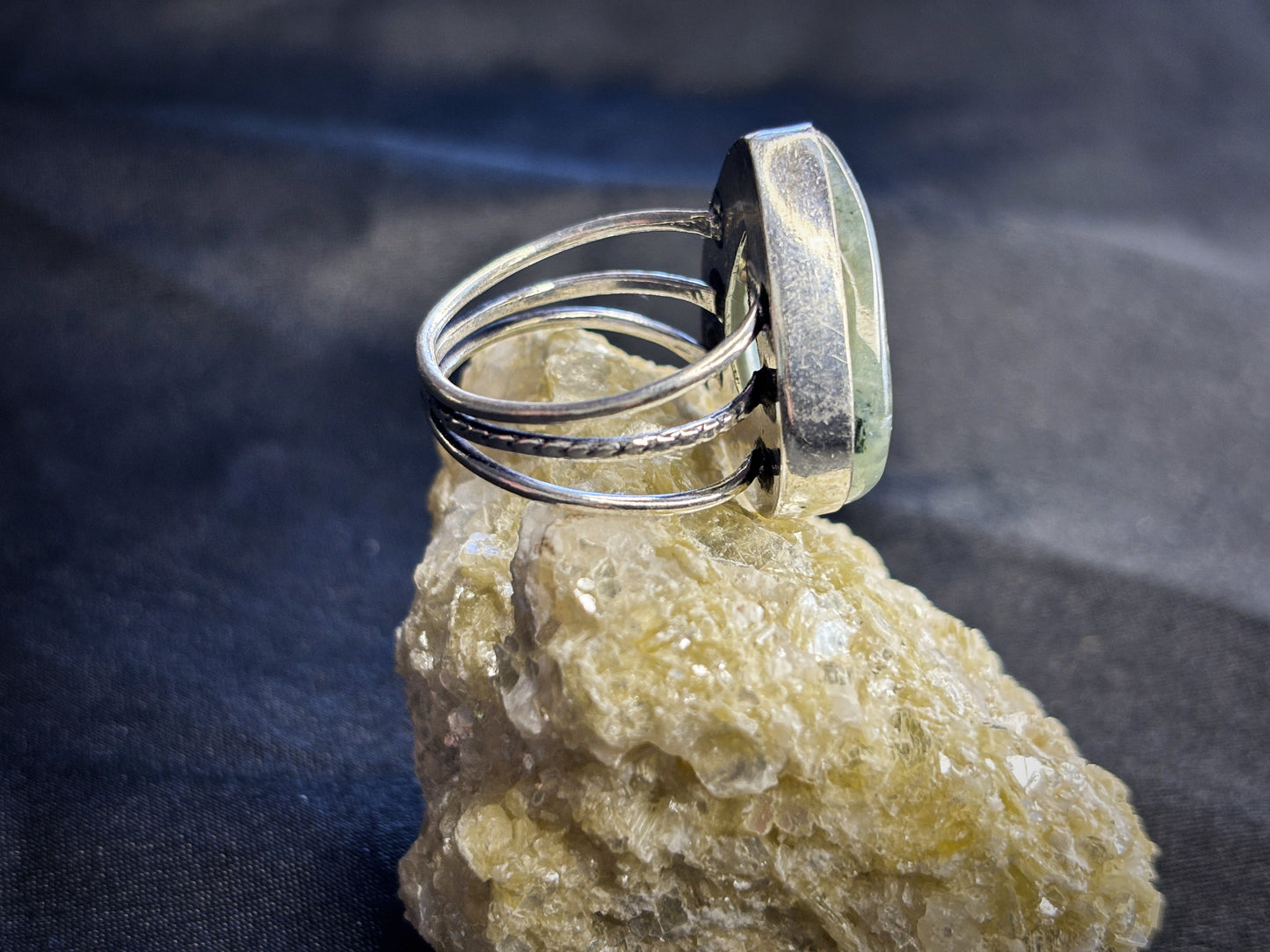 Prehnite Sterling Silver Crystal Ring, Size 10