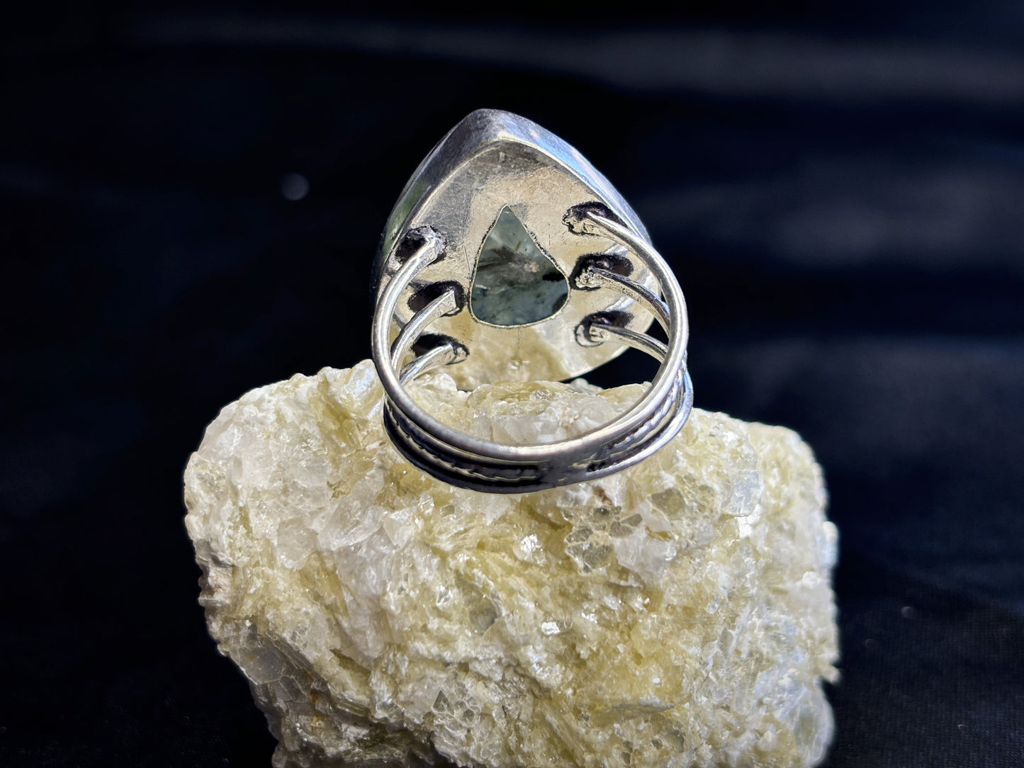 Prehnite Sterling Silver Crystal Ring, Size 10