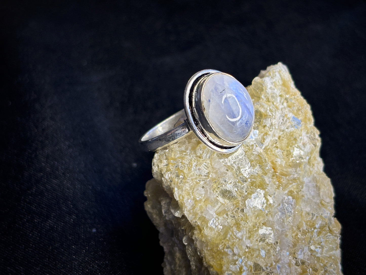Rainbow Moonstone Sterling Silver Plated Crystal Ring, Size 9