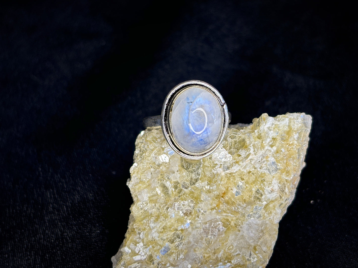 Rainbow Moonstone Sterling Silver Plated Crystal Ring, Size 9