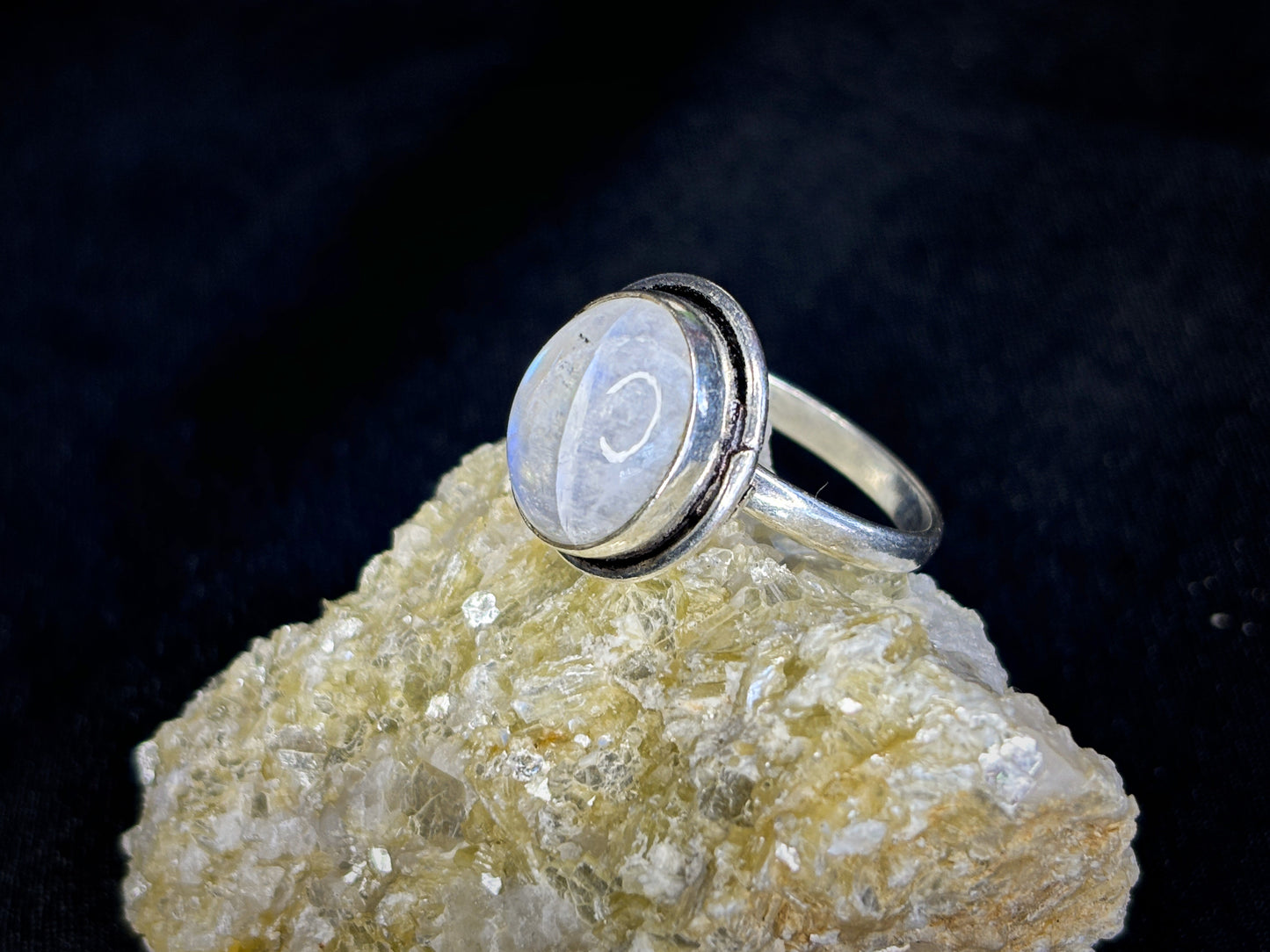 Rainbow Moonstone Sterling Silver Plated Crystal Ring, Size 9