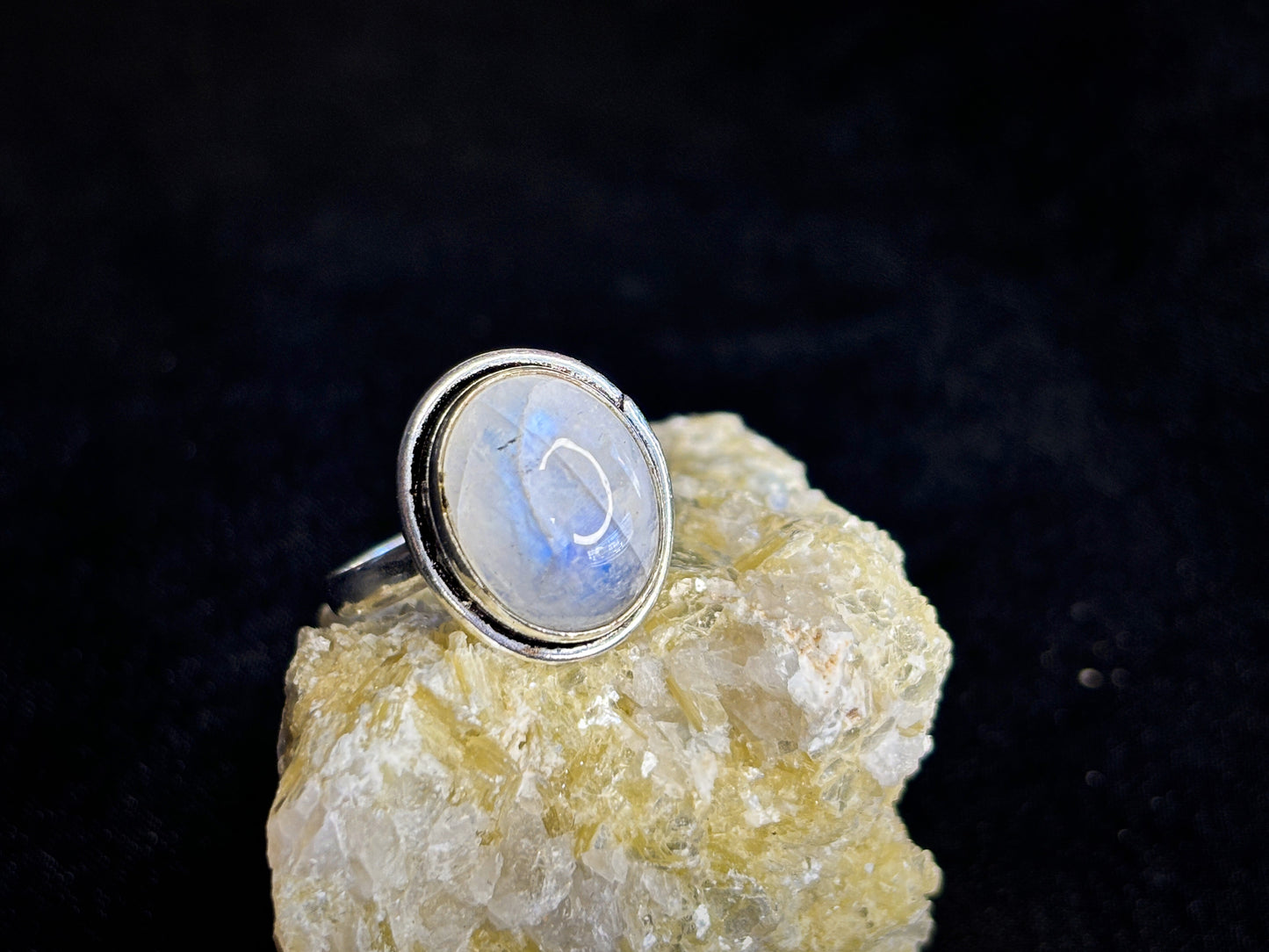 Rainbow Moonstone Sterling Silver Plated Crystal Ring, Size 9