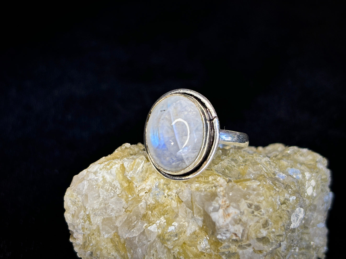 Rainbow Moonstone Sterling Silver Plated Crystal Ring, Size 9