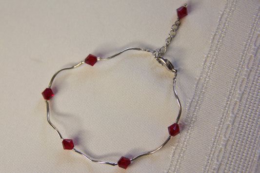 Sterling Silver Red Beaded Bracelet