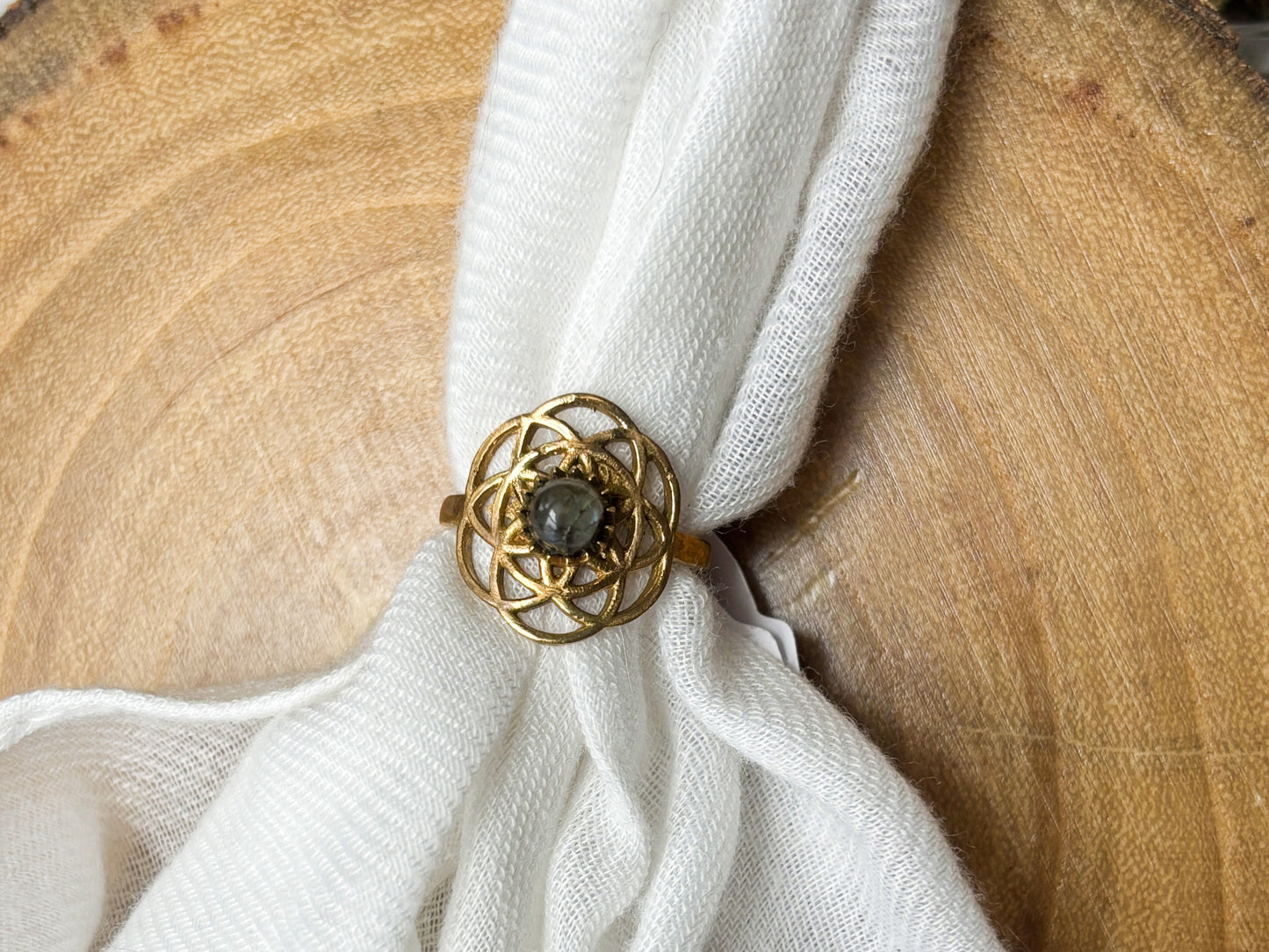 Geometric Gold Labradorite Crystal Ring, Size 6.5