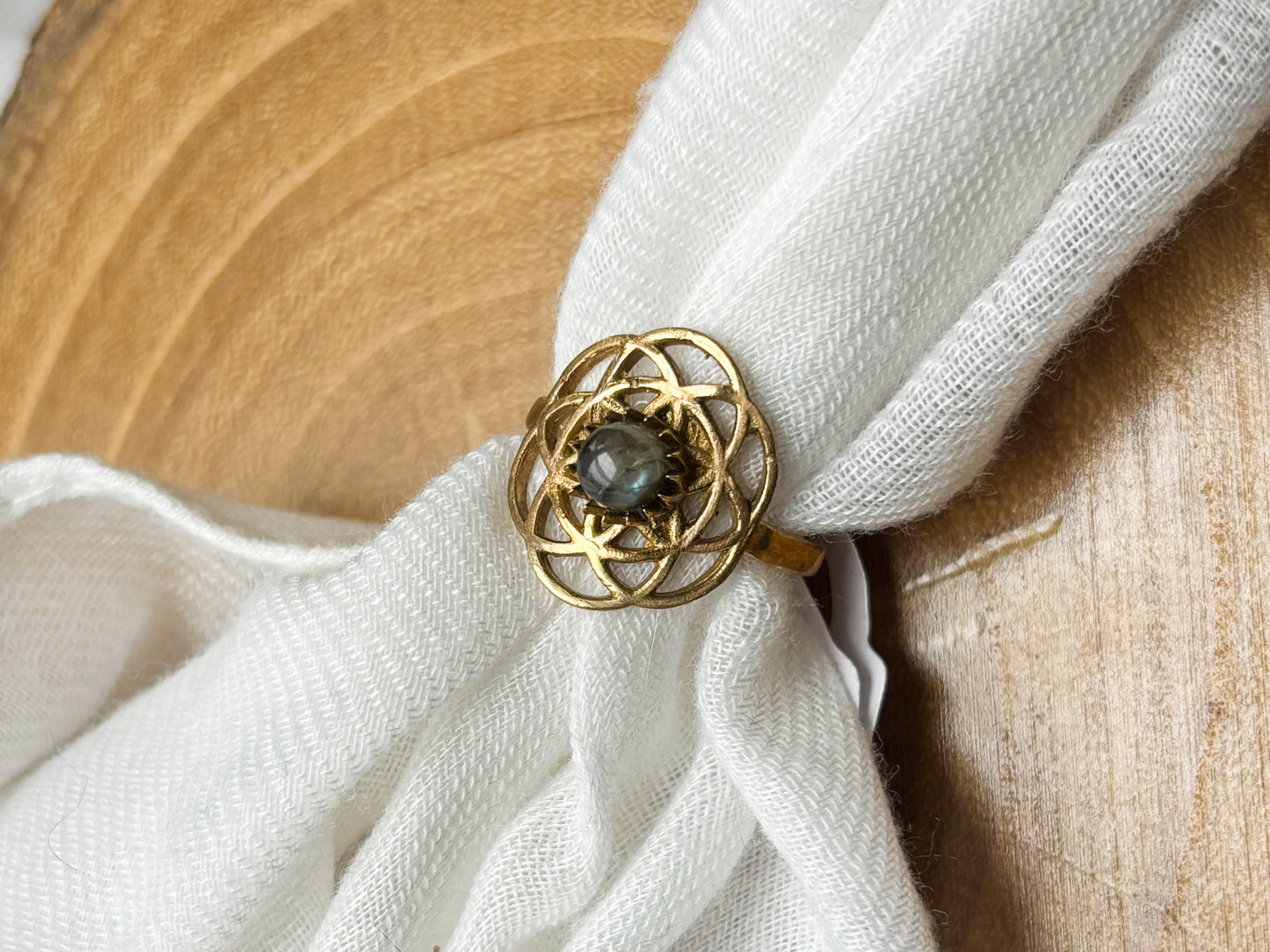 Geometric Gold Labradorite Crystal Ring, Size 6.5