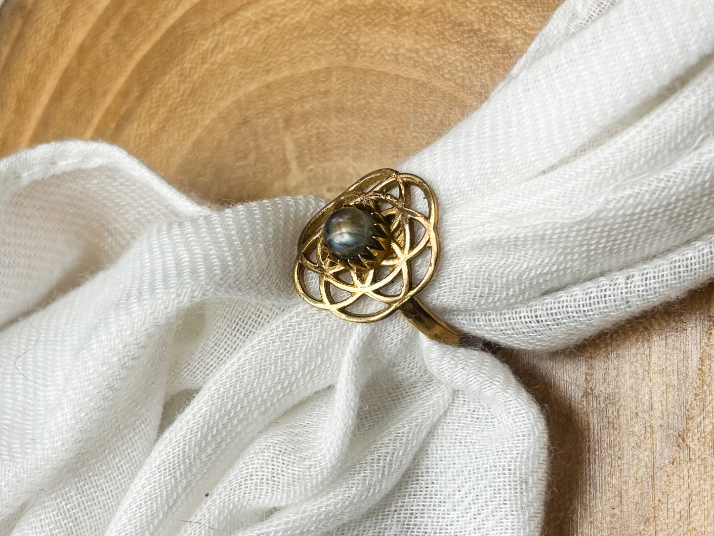 Geometric Gold Labradorite Crystal Ring, Size 6.5