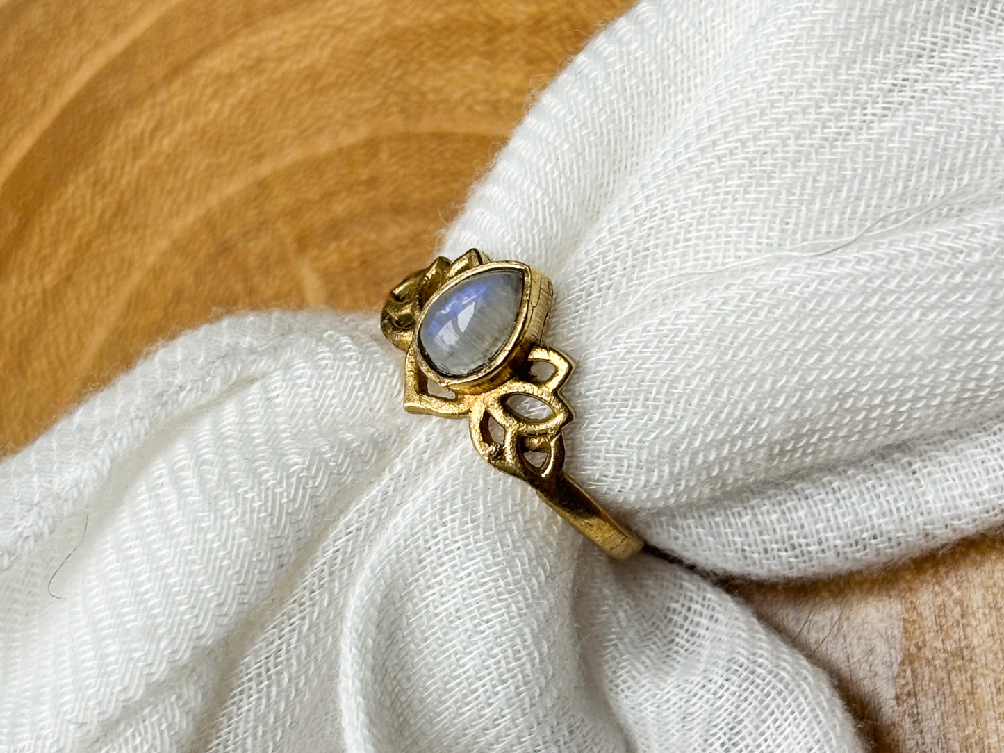 Moonstone Crystal Gold Plated Lotus Ring, Size 7.5