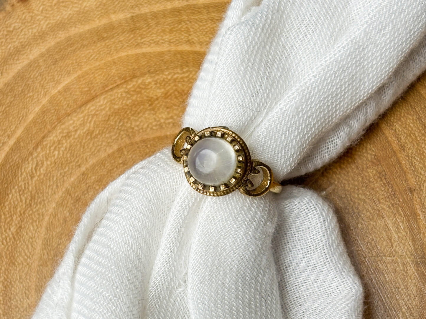 Gold Round Ornate Moonstone Ring, Size 7