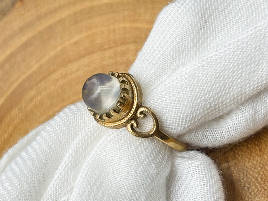 Gold Round Ornate Moonstone Ring, Size 7