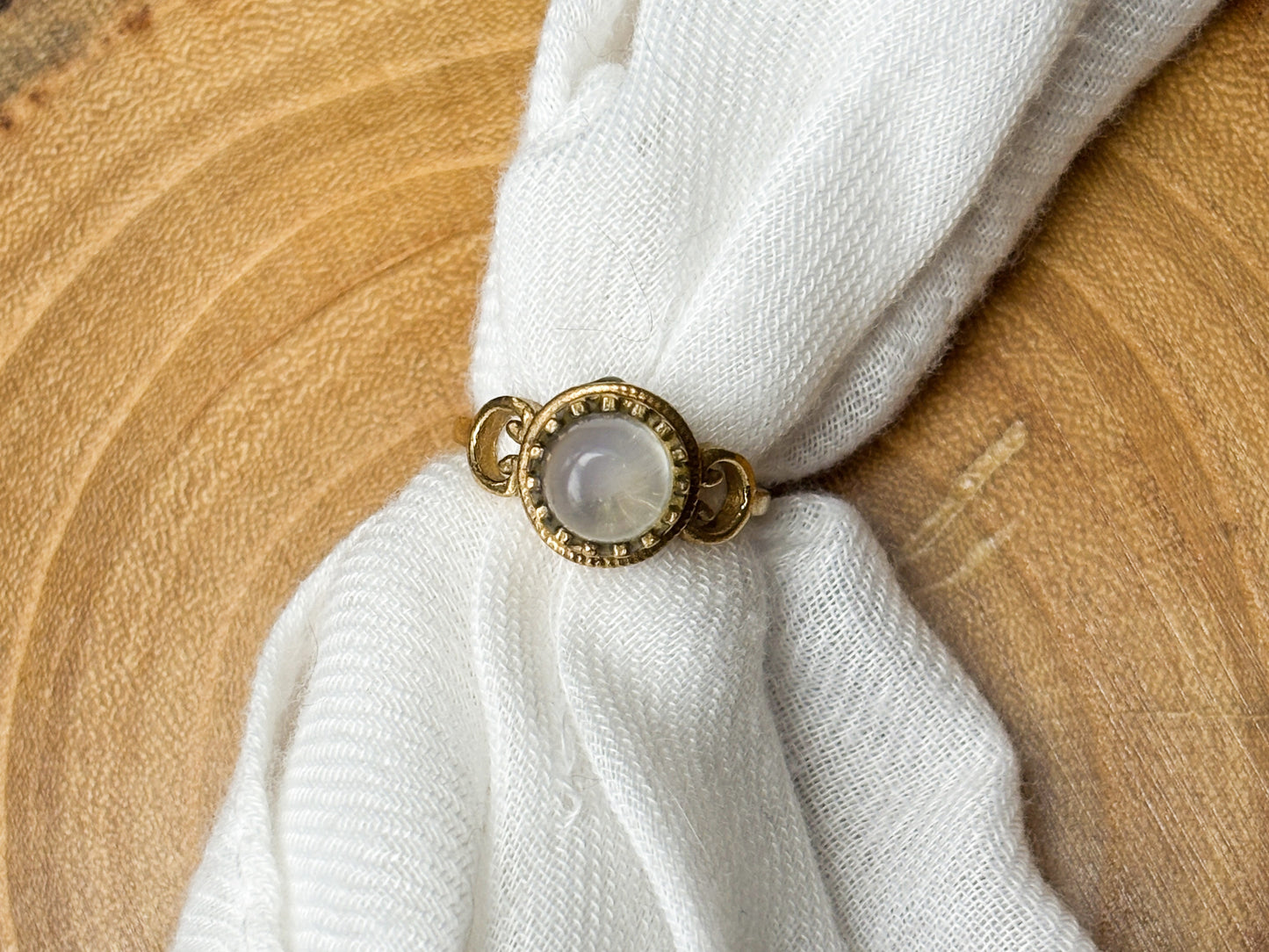 Gold Round Ornate Moonstone Ring, Size 7
